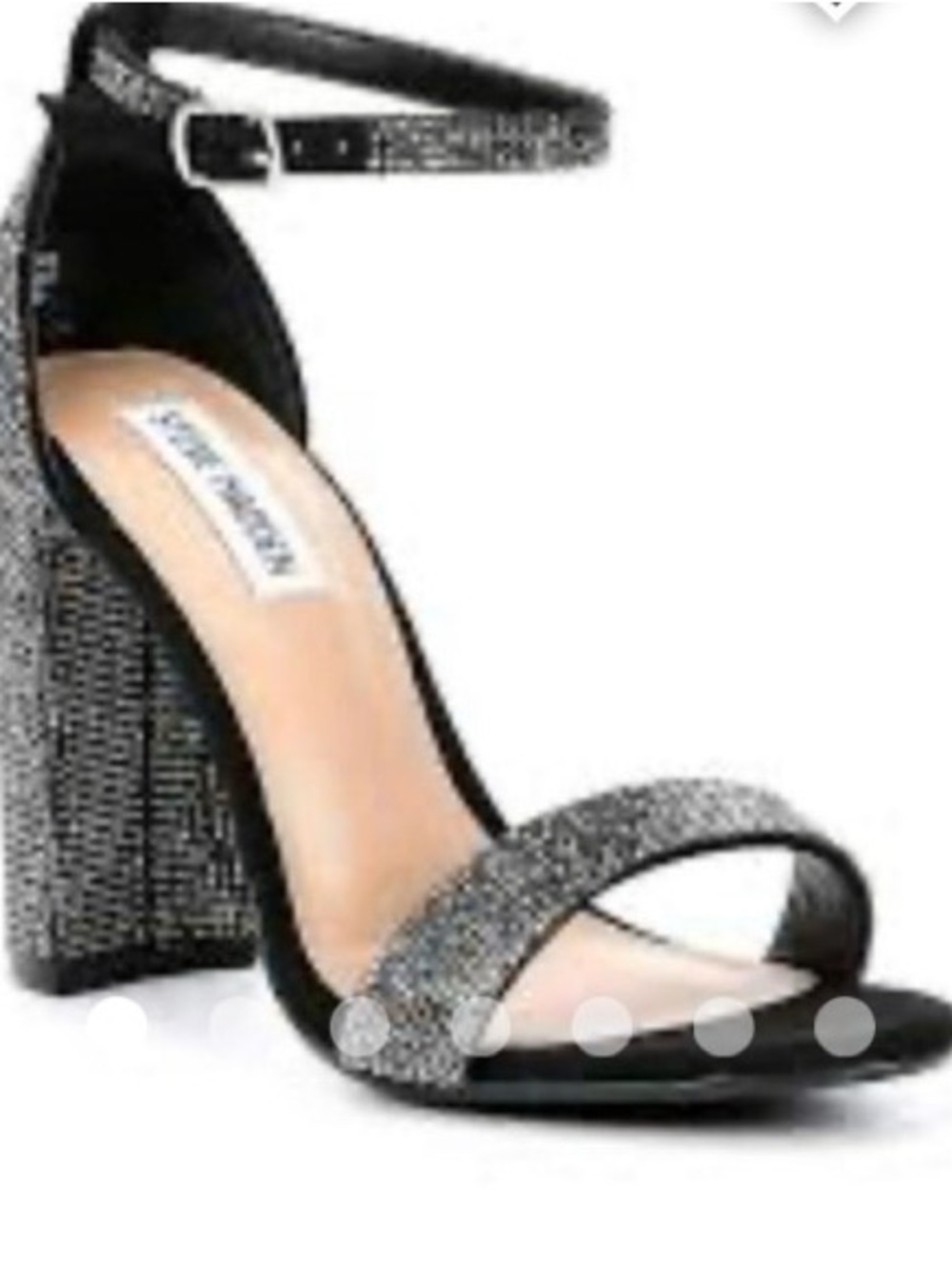 Steve Madden Black and Silver Rhinestone Block Heel Sandals